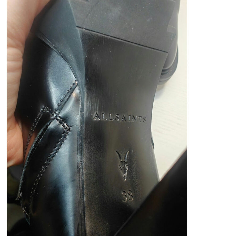 Black All Saints Knee high Platform pointed toe boots sz 38 - Picture 10 of 11